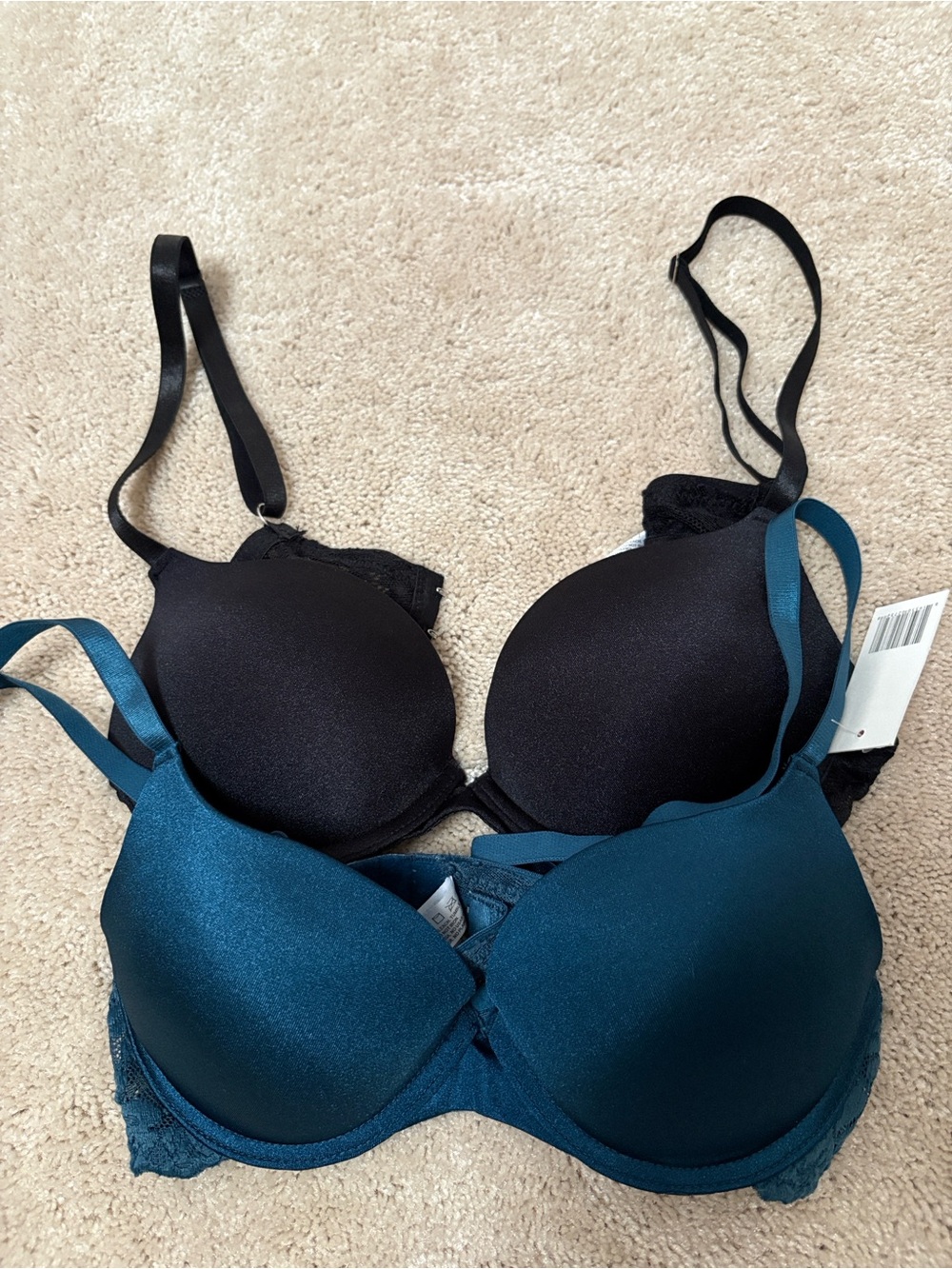 Black & Teal Women's Push—up Smooth T-Shirt Bras - Set of 2